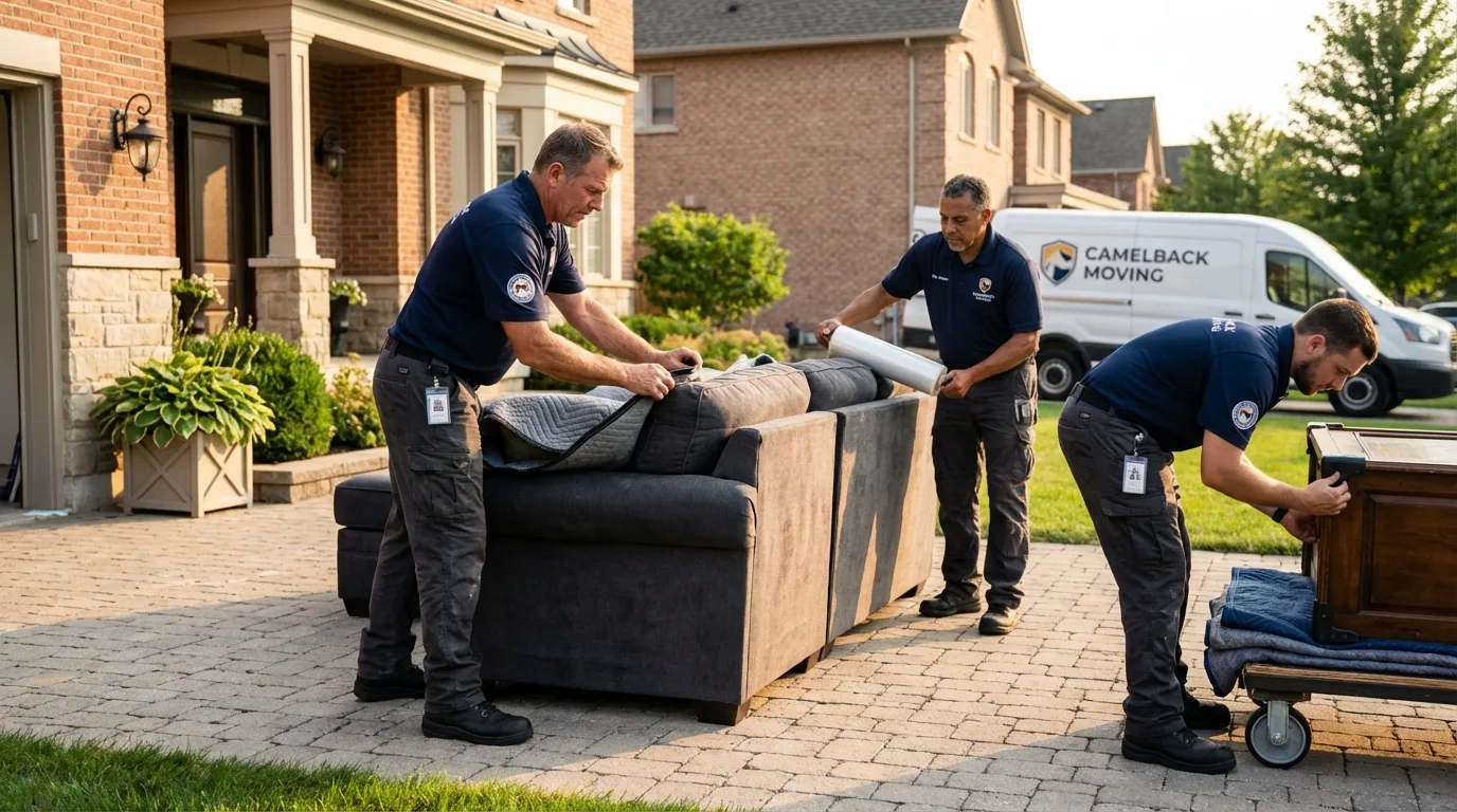 Large estate moving crew wrapping furniture in Big Flats, NY